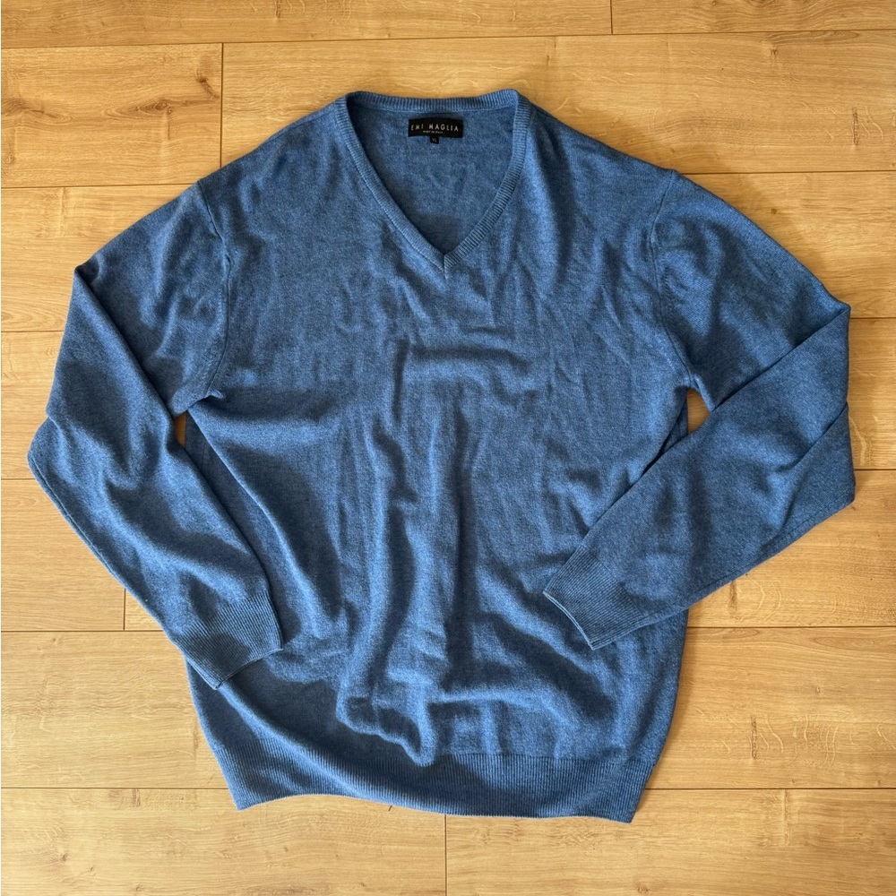 Emi Maglia Italy Men’s Blue Wool Cashmere V-Neck Sweater XL Excellent Condition